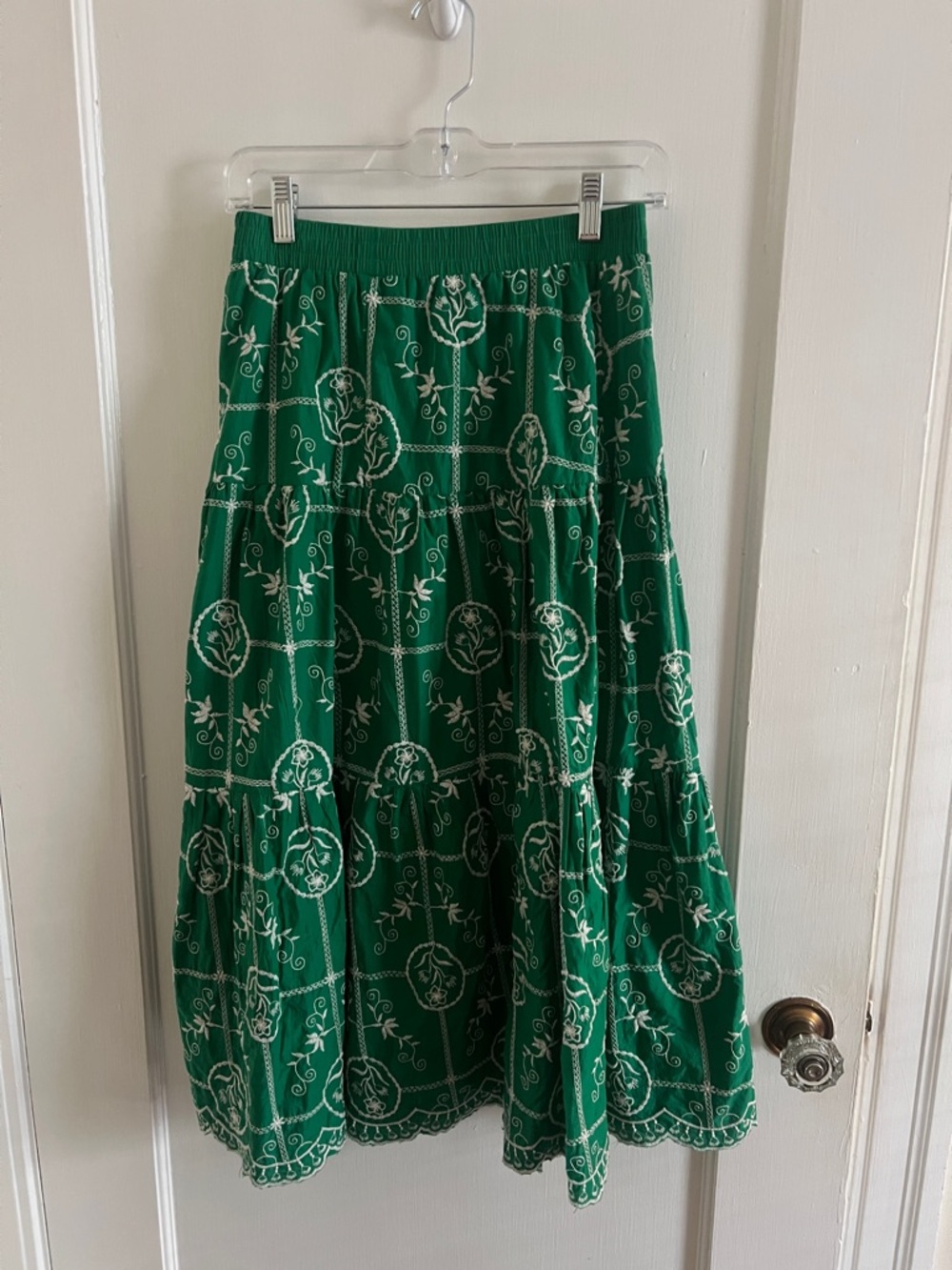 Pinch Green Maxi Skirt with White Embroidery